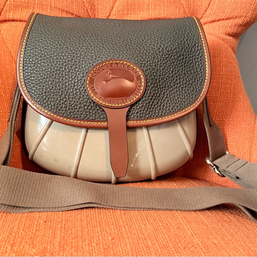 Dooney & Bourke Brown Leather and Beige Shell Saddle Messenger Bag